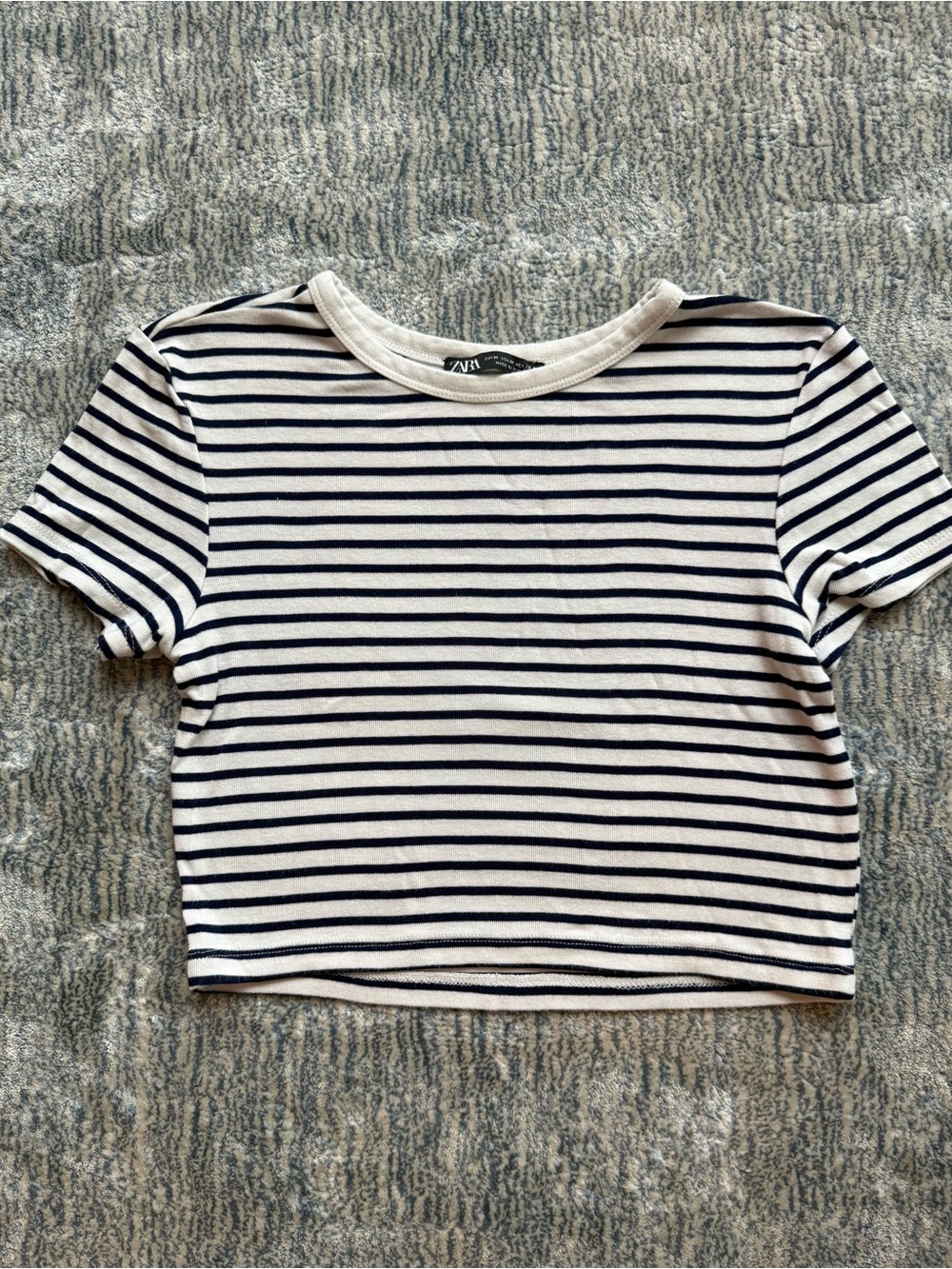 Zara Navy and White Striped Crop Tee